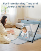 Lilian&Gema 2-in-1 Travel Crib, Portable Crib with Backpack, Lightweight Baby Travel Playpen, Foldable Play Yard with Thick Mattress for Babies & Toddlers, Baby Travel Essential
