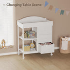 Changing Table Dresser, Baby Dresser with 3 Fabric Drawers and 2 Shelves, Multi-Functional Baby Changing Table with Pad, Classic Nursery Dresser, Diaper Changing Station for Nursery, White