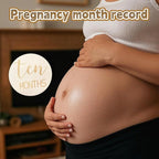 12PCS Baby Announcement Sign and Monthly Baby Milestone Set,Wooden Babys Monthly Milestone Classic Cursive Script, Hello World Newborn Sign with Ink Pad for Babys Photo Props