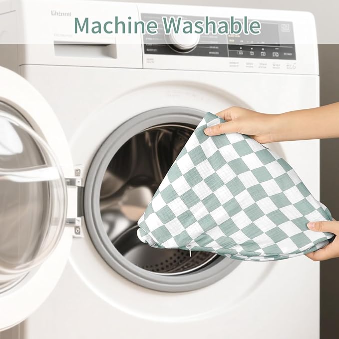 SWESEN Muslin Nursing Pillow Cover, Soft Removable Cover for Breastfeeding Pillows, Pillow Slipcover for Baby Boys and Girls, Comfortable & Breathable, Green Plaid, (Only Cover)