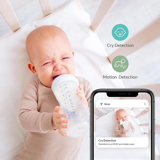 NETVUE Upgraded Baby Camera Monitor Video - 5000mAh Baby Monitor with Camera and Audio, 5" Display, 4 in 1 Bracket Meets The Needs in All Scenarios, Smart Phone App, Cry Detection