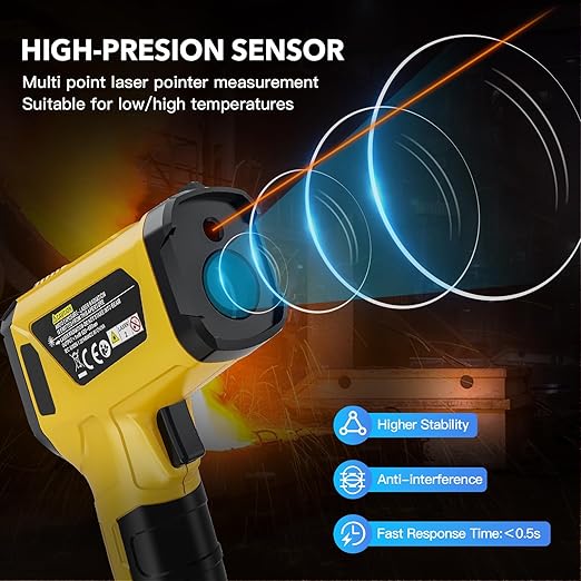 Infrared Thermometer Gun - INSTRODOTS Digital Laser Thermometer emperature Gun with Adjustable Emissivity & Max Value, -58°F~1472°F Non-Contact Surface Thermometer for Cooking, Freezer, Pizza, HVAC