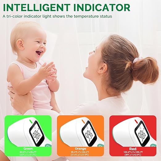 No-Touch Forehead Thermometer for Adults Kids Baby with Fever Alarm, Large Digital LCD Display, Multi-Mode Object Temperature 1s Instant Reading (Batteries Included)