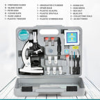 AMSCOPE-Kids 120X-1200X White Metal Arm Starter Kids Student Microscope Kit and Compact Refractor Telescope with Tripod - M30-ABS-KT2-W-TKVB1