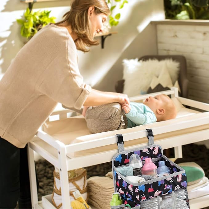 Accmor Hanging Baby Diaper Caddy Organizer, Diaper Stacker, Baby Crib Hanging Classified Storage Bag Organizer for Changing Table, Crib, Playard or Wall & Nursery Organization, Black