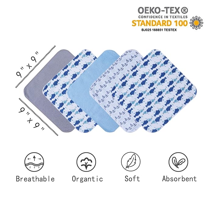 Viviland Baby Towels and Washcloths, Soft Absorbent Baby Boy Bath Towel Set, Whale Hooded Towels with 5 Infant Washcloths (6 Pieces)