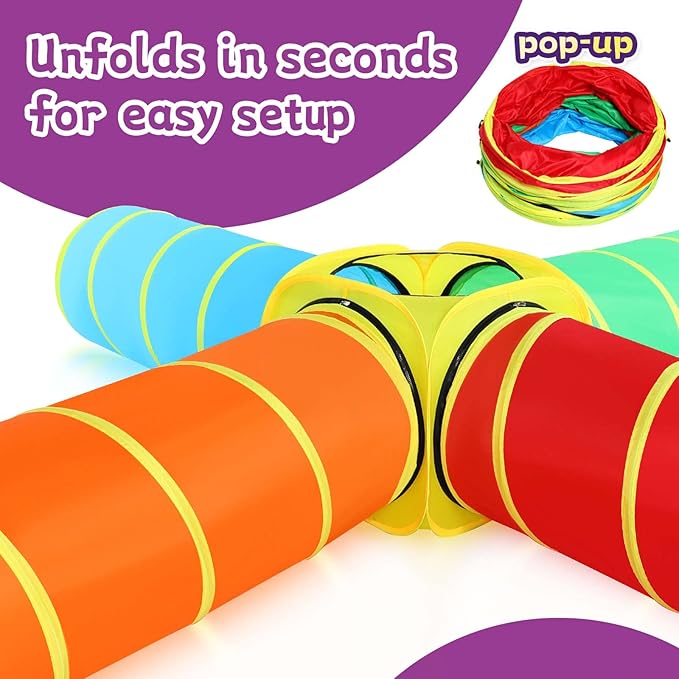 Moncoland Kids Play Tunnel Tent for Toddlers, 5 PCS Colorful Pop Up Crawl Tunnel Toy for Baby or Pet, Collapsible Gift for Boy and Girl Indoor Outdoor Game