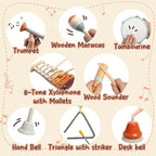 Toddler Musical Instruments Set, Montessori Baby Wooden Toys for Toddlers 1-3, Percussion Instruments for Kids with Xylophone, Neutral Colors Preschool Music Toys