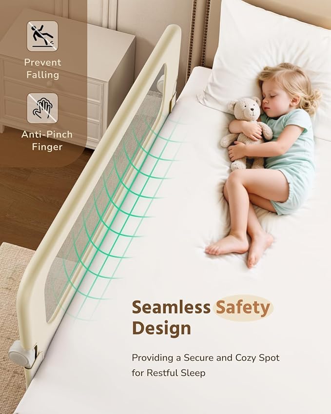 HOMEAL 32"x24" Bed Rail for Toddlers - Foldable Bed Side Rail with U-Shape Base, Baby Bed Rail Guard for Twin, Full, Queen, King Mattress, Beige, 1 Pack