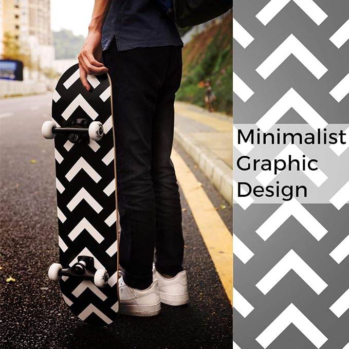 WhiteFang Skateboards for Beginners, Complete Skateboard 31 x 7.88, 7 Layer Canadian Maple Double Kick Concave Standard and Tricks Skateboards for Kids and Beginners