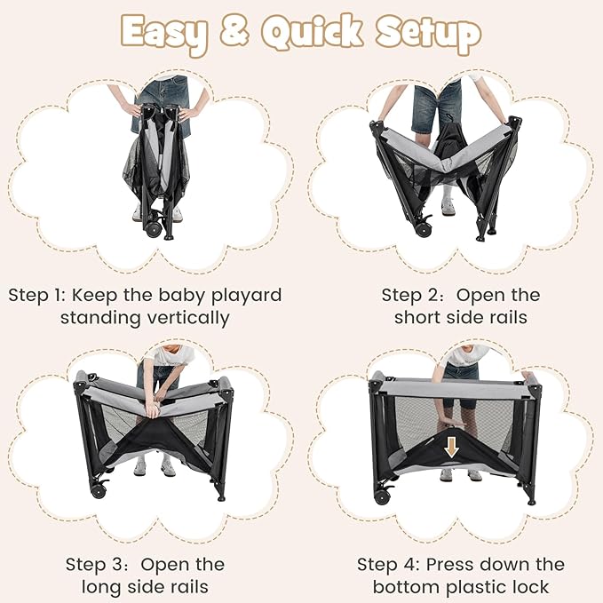 BABY JOY 4 in 1 Pack and Play, Portable Baby Playard with Bassinet & Diaper Changing Table, Infant Bassinet Baby Crib Activity Center with Toys & Oxford Bag from Newborn to Toddlers (Dark, Classic)