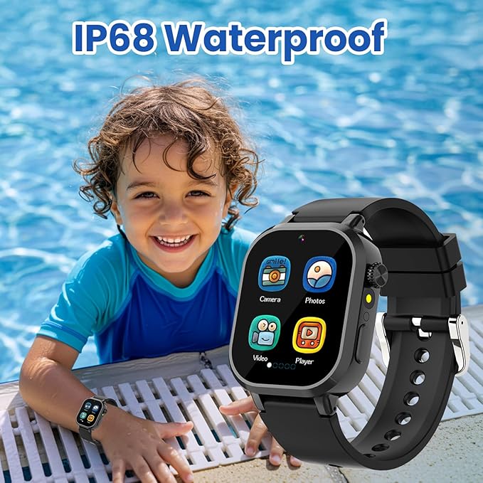 Waterproof Smart Watch for Kids Boys Ages 5-12 with 39 Games, HD Camera, Video, Music, Habit Tracking, Alarm, Pedometer, Kids Smart Watch Chrismars Birthday Gift for Boys Age 5 6 7 8(Black)