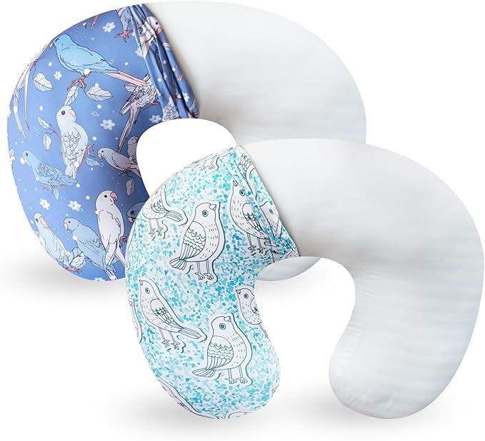 Nursing Pillow with 2 Piece Removable Ultra Soft&Stretchy Cover,Nursing Pillows for Breastfeeding,Tummy time and Baby Sitting Support,Bird Pattern