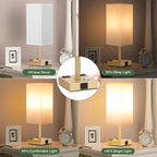 Gold Base Touch Lamps Set of 2 - Nightstand Lamp with USB-C + A Charge Ports & AC Outlets, 3-Way Dimmable Bedside Lamp, Small Table Lamp Light for Bedroom (Bulb Included)