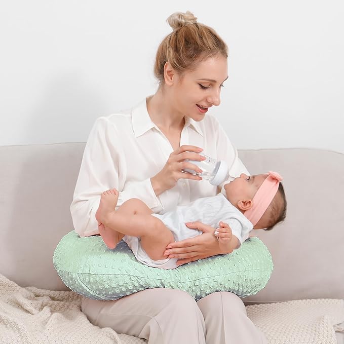Nursing Pillow and Positioner, Breastfeeding, Bottle Feeding, Baby Sitting Support with Removable Ultra Soft Cover, Tummy Time Support for Baby Boys and Girls (Green)