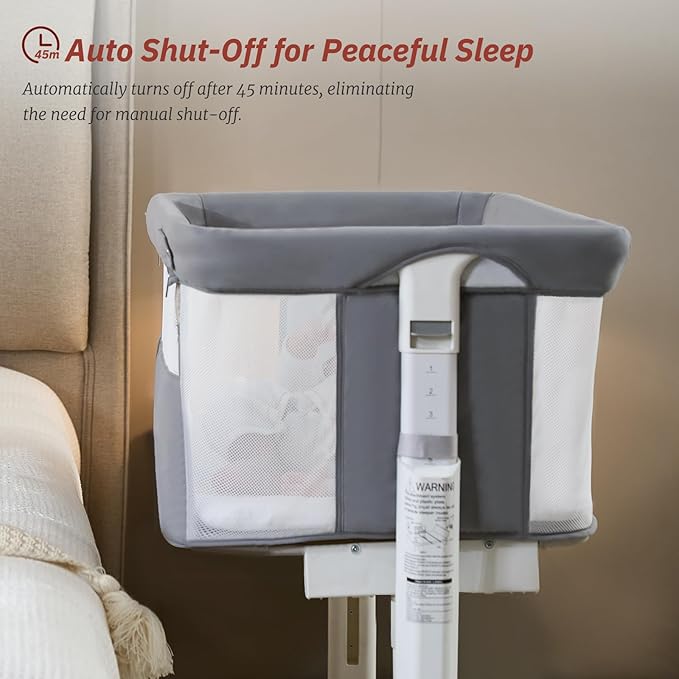 Electric Bassinet for Baby, 3 Speeds Automatic Rocking Bassinets with All mesh, 5 Height Adjustment Bedside Crib for Nweborn, 8 Music, Wheels, Light Grey