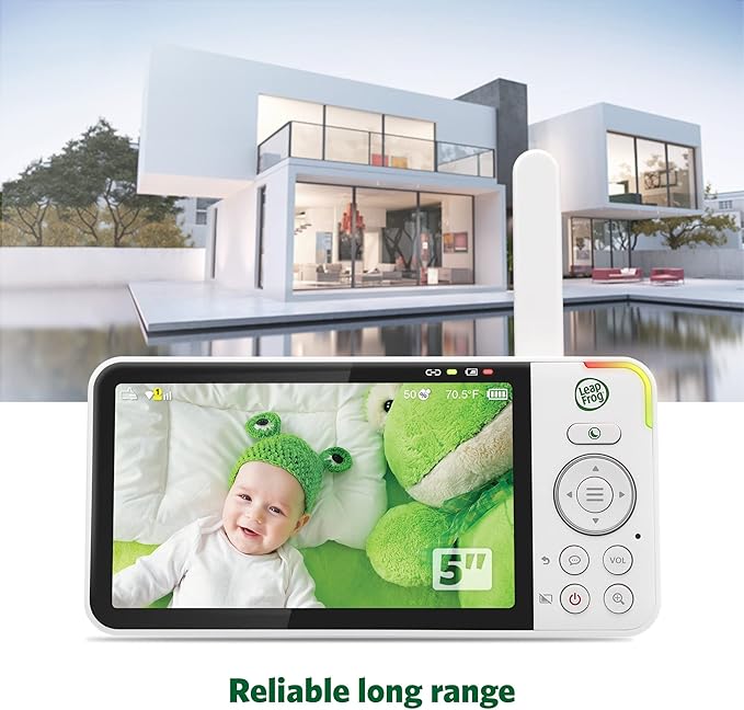 LeapFrog LF915HD Baby Monitor, 5” 720p Screen, 360° Pan & Tilt with 8X Zoom Camera, Color Night Vision, Night Light, Two-Way Intercom, Secure Transmission No WiFi