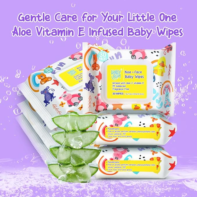 HAPPY BUM - 180 Count Baby Wipes, Unscented, 7.4 x 7.2 Inch, Moist and Refreshing, Multi-Purpose Use, Ideal for Travel (6 Packs of 30)