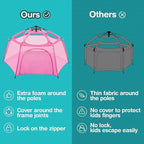 Alvantor Pop Up Playpen- 7'x7'x44”Baby Playpen Large Kids Play Tent Portable and Foldable Playpen Indoor/Outdoor Play Yard with Protective Mesh, UV SPF 50+ Sunshade, and Soft Foam Floor, Pink