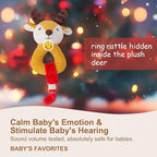 Organic Cotton Stuffed Animal Rattle Baby Toys, Plush Deer Cuddle Cloth and Hand Grip Ring Rattles Plush Toy Set for Newborns Infant Boys Girls, 2 PCS