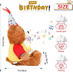 Singing Dancing Teddy Bear with Light Up Candle Playing Happy Birthday Song – Musical Interactive Plush Toy Stuffed Animal Birthday Gift for Kids Adults, 12”