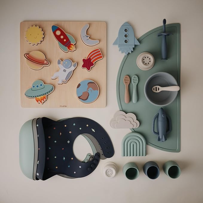 mushie Silicone Baby Bib | Adjustable Fit Waterproof Bibs (Planets)