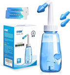 Neti Pot Sinus Rinse Bottle 260 ML with 60 Nasal Wash Salt Packets and Sticker Thermometer Nose Wash Cleaner Pressure Rinse Nasal Irrigation for Adult & Kid BPA Free (Blue)