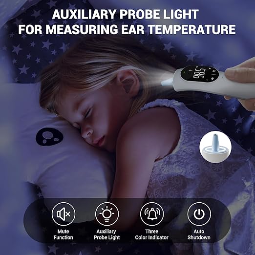 Thermometer for Adult and Kid, Ear and Forehead Thermometer - Fever Alarm, 1 S Reading, Mute Function, ℉/℃ Swichable, 40 Readings Memory, Magnetic Cover, LED Probe Light, HD LED Screen