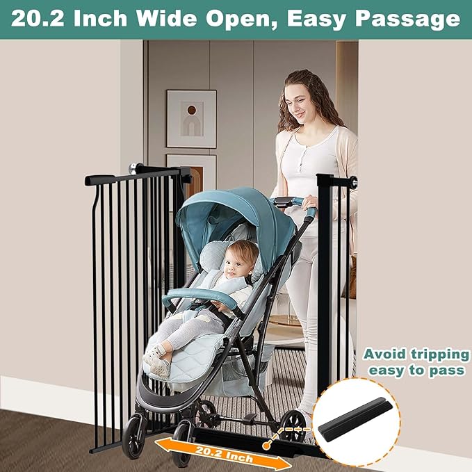 40.5" Extra Tall Baby Gate for Stairs, 68.5"-72.2" Extra Wide Long Dog Gate for The House, Safety Child Gate Easy Walk Thru Indoor, Metal Auto Close Pressure Mount Pet Gate for Doorways Hallway, Black