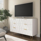 White Dresser for Bedroom,Modern 6 Drawer Dresser with Gold Handle and Leg,Wide Storage Chest of Drawers,Wood Dresser Bedroom Furniture,TV Dresser for Living Room