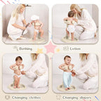 Baby Shower Stand, No-Assembly Baby Bath Stand with Enlarged Anti-Slip Base, Foldable Toddler Shower Standing Support, Soporte para Bañera de Bebe, Ideal Gift for Infant 6–36 Months (Brown)