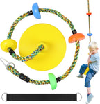 Tree Swing Rainbow Climbing Rope, Heavy Duty Swing Disc Seat Replacement for Kids with Hanging Strap and Platform Carabiners Indoor/Outdoor Playground Accessories (Yellow)