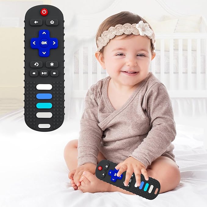 YAPROMO 2Pcs Teething Toys, Baby Remote Toy Teethers, Silicone Toy Remote Teethetr for Infant Toddler Kids/Boy/Girl, BPA Free and Refrigerator Safe