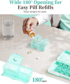 Zoksi Am Pm Pill Organizer 7 Day, Weekly Pill Box 2 Times a Day, Medicine Pill Organizer with Separate Compartment, Travel Pill Case Dispenser Portable for Vitamins, Fish Oils, Medicines(Green)