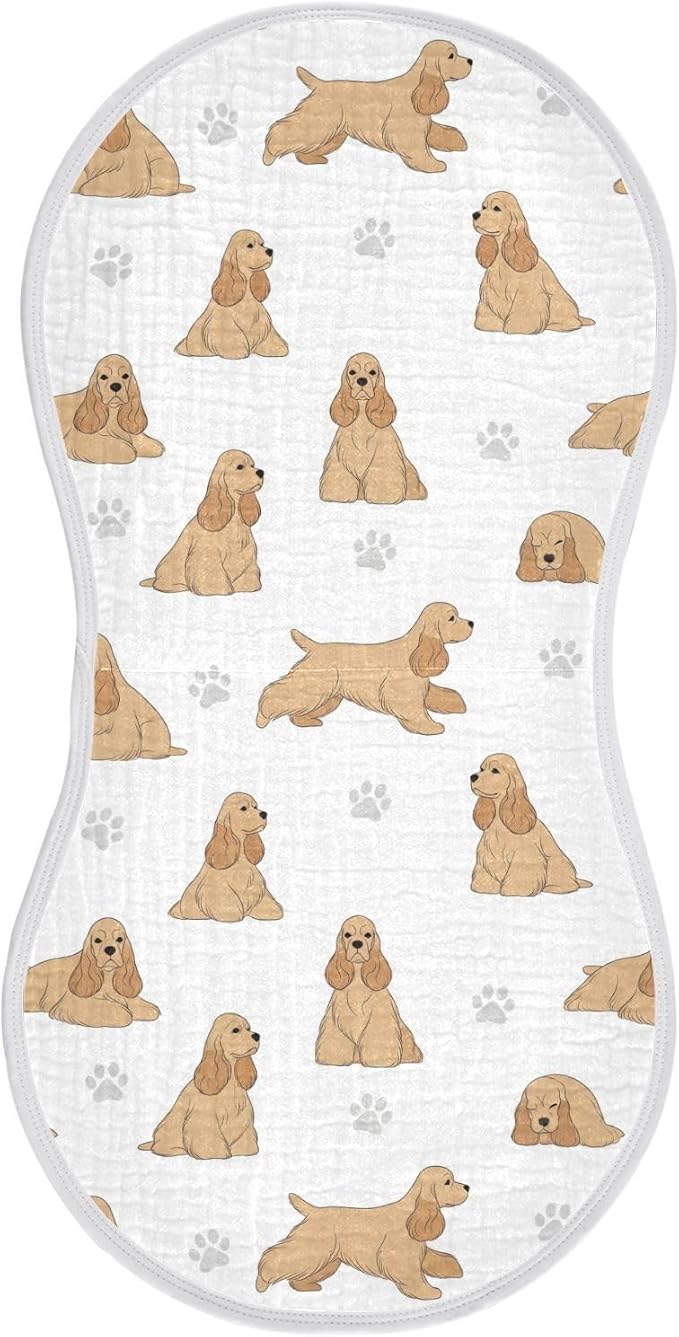 1 Pack Muslin Burp Cloths American Cocker Dog White Cotton Baby Burp Cloths Ultra Absorbent Burping Cloth Soft Spit Up Rags for Baby Boys Girls 22x11 Inch