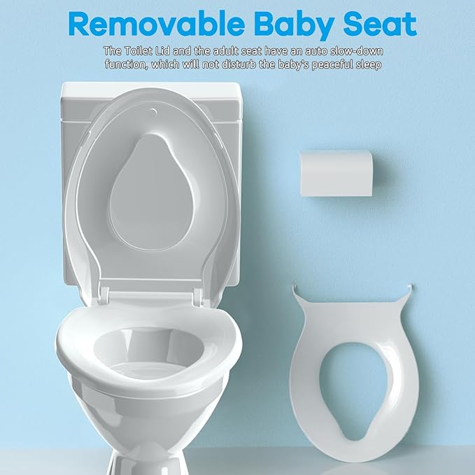 Family Toilet Seat Elongated, Built-in Toddler Potty Training Seat, Baby Toilet lid 2 in 1 Soft Close Quiet with Magnet, Easy Clean PP Material Safe and No Loosen (White Elongated 18.5 Inch)
