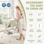 BABY JOY Portable Baby Changing Table, Foldable Diaper Changing Station w/Wheels, Adjustable Height, Large Storage Rack, Water Basin, Safety Belt, Mobile Nursery Organizer for Newborn Infant (Green)