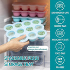Baby Food Storage 12 x 1.5OZ Silicone Freezer Tray with Lid, Food Grade Silicone Containers for Purees & Vegetables Teal Blue