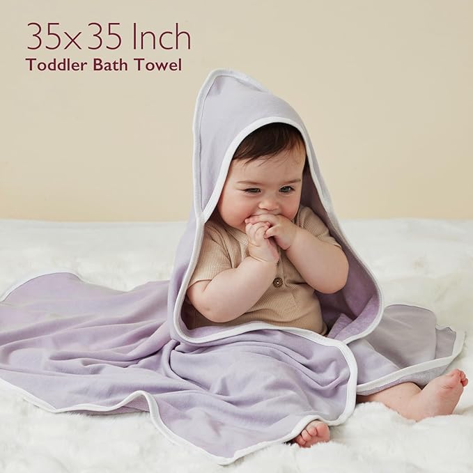 Momcozy Hooded Baby Towel, 2 Pack and Cotton Bath Towel with Hooded, Large 35 X 35 Inch, Baby Towel Set for Boy or Girl,Infant and Kid, Ink Wash Leaves