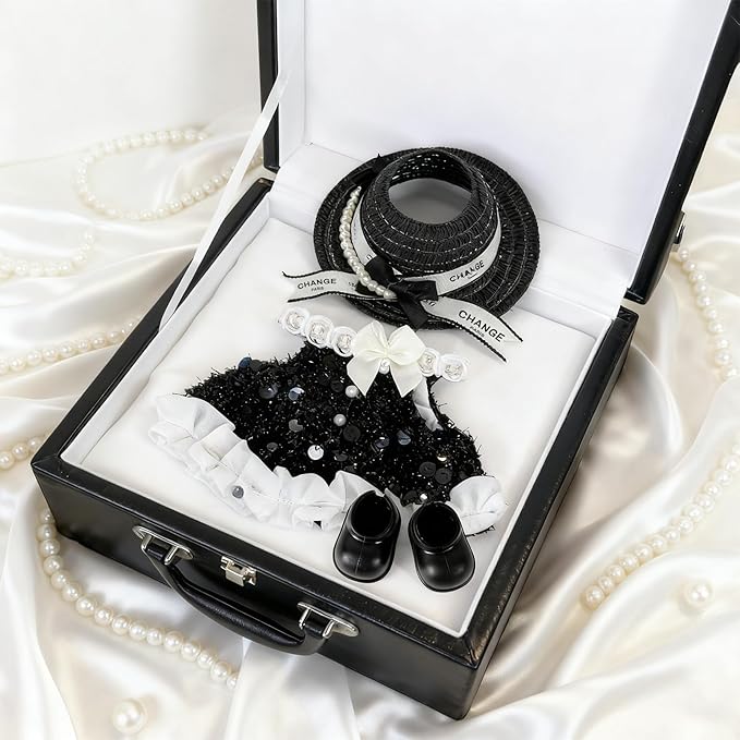 Labu-Clothes-bu Designer for 17cm Doll Clothes, 3-Piece Luxury Chic Labu-Outfits-bu with Velvet Hat/Fashion Dress/Classic Shoes