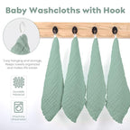 Yoofoss Muslin Baby Washcloths 100% Organic Cotton Face Towels 10 Pack Wash Cloths for Baby 12x12in Soft and Absorbent Baby Wipes (Dark Green)