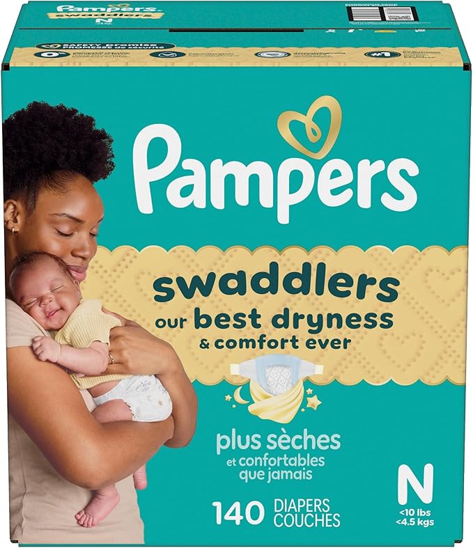 Pampers Swaddlers Diapers, Size 0 (up to 10 lbs), 140 Count, Absorbent, Keeps Baby Dry and Comfortable, Skin Safe Disposable Baby Diaper (Packaging May Vary)