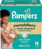 Pampers Swaddlers Diapers, Size 0 (up to 10 lbs), 140 Count, Absorbent, Keeps Baby Dry and Comfortable, Skin Safe Disposable Baby Diaper (Packaging May Vary)