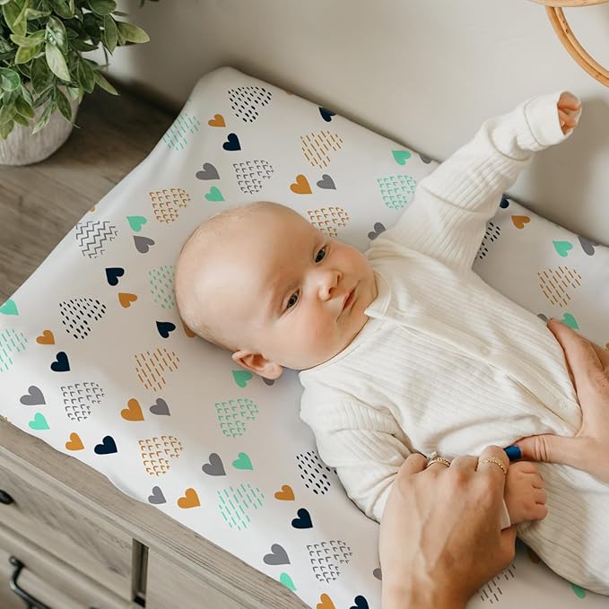 BROLEX Changing Pad Covers for Baby: Boy Girls Ultra Stretchy Soft 2 Pack Heart Pattern