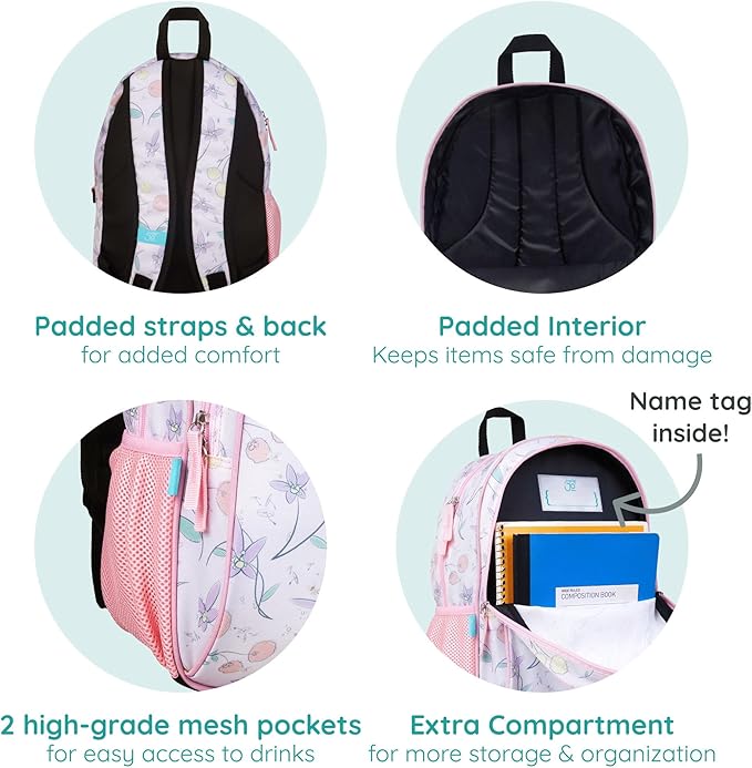 Wildkin JumpOff Jo 15-inch Kids Backpack – Durable, Adjustable, Ideal for School - Fairy Blossom