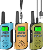 Walkie Talkies for Kids Rechargeable,Toys for Boys and Girls Ages 3-12, 3 Pack Long Range 2-Way Radios, Birthday Gifts,Christmas Stockings, Outdoor Play, Family Games, Hiking Camping Gear