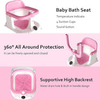 Baby Bath Seat for Infants 6 Months & Up - Adjustable Sitting up Bathtub Chair with Surround Design & Temperature Sensor, Non-Slip 4-Suction Base for Infant Bath Safety (Pink)