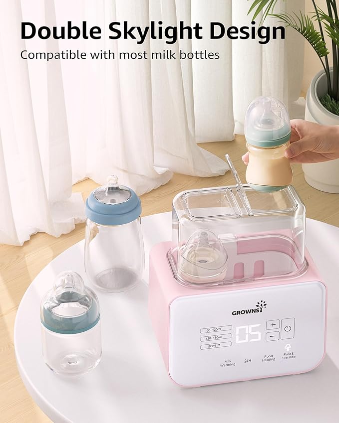 Baby Bottle Warmer, Gronwsy 8-in-1 Fast Milk Warmer with Timer Breastmilk or Formula, Fits 2 Bottles, Accurate Temperature Control, with Defrost, Sterili-zing, Keep, Heat Baby Food Jars Function