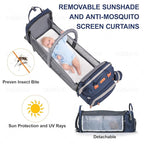 Baby Diaper Bag Backpack, with Diaper Changing Station, Multi-functional Travel Diaper Waterproof Backpack, for Baby Boys and Girls, Folding Portable Nappy Changing Mat and Sun Canopy(Large Blue)