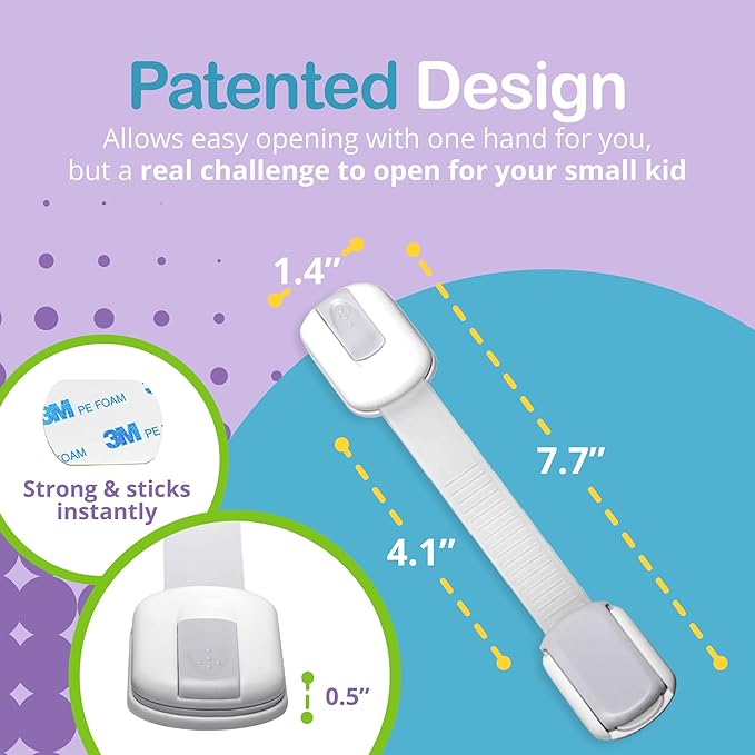 Adjustable & Reusable Child Safety Cabinet Locks & Latches, Baby Proofing Door Window, Cabinet, Toilet, & Refrigerator Lock, Child Safety Strap Locks with Adhesive Pads, Pack of 6, Silver - Wonderkid